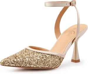 Trary Heels Women Pumps Closed Toe Ankle Strap Pointed Toe Heeled Sandals for Women Stiletto Wedding Dress Shoes