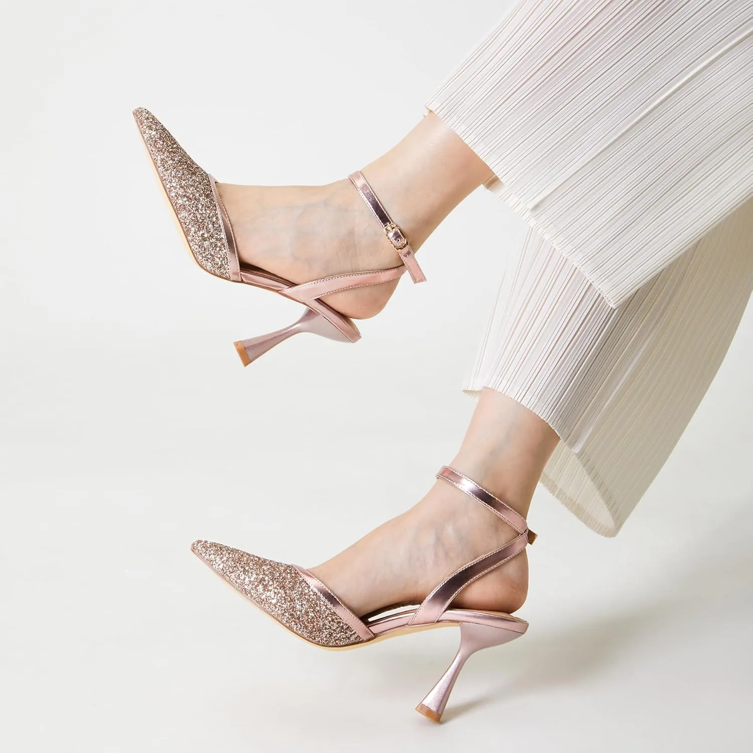 Trary Heels Women Pumps Closed Toe Ankle Strap Pointed Toe Heeled Sandals for Women Stiletto Wedding Dress Shoes