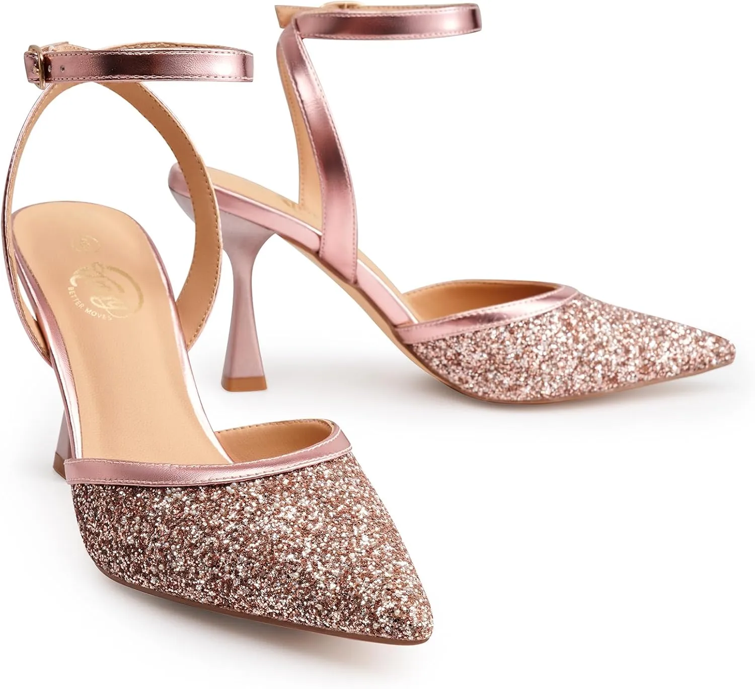 Trary Heels Women Pumps Closed Toe Ankle Strap Pointed Toe Heeled Sandals for Women Stiletto Wedding Dress Shoes