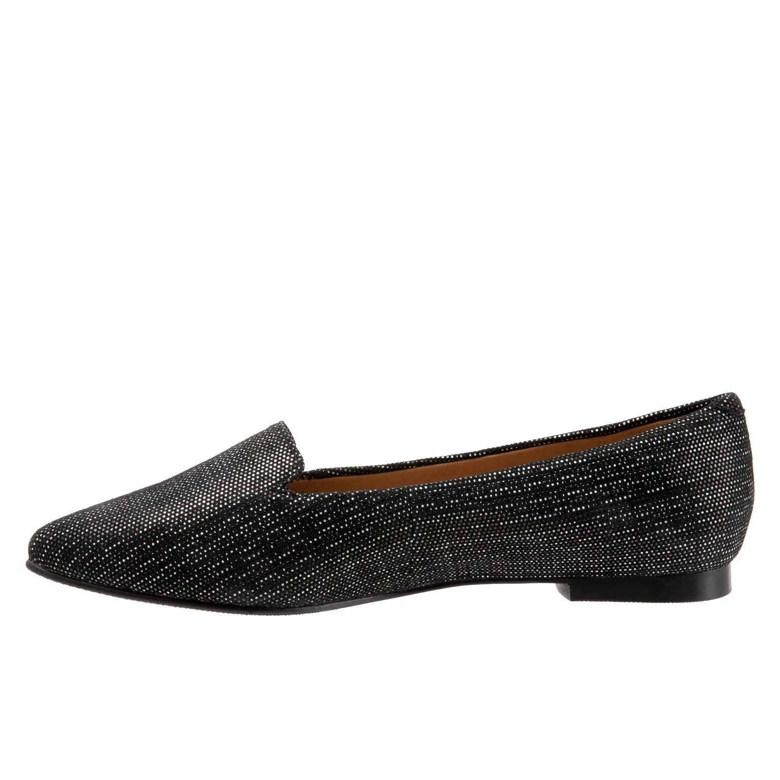 Trotters Harlowe T1707-010 Womens Black Wide Leather Loafer Flats Shoes