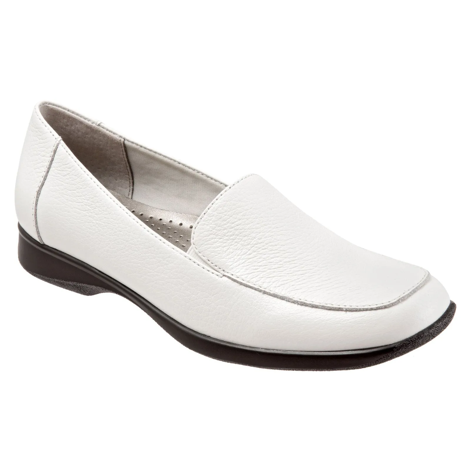 Trotters Jenn T9521-100 Womens White Narrow Leather Loafer Flats Shoes