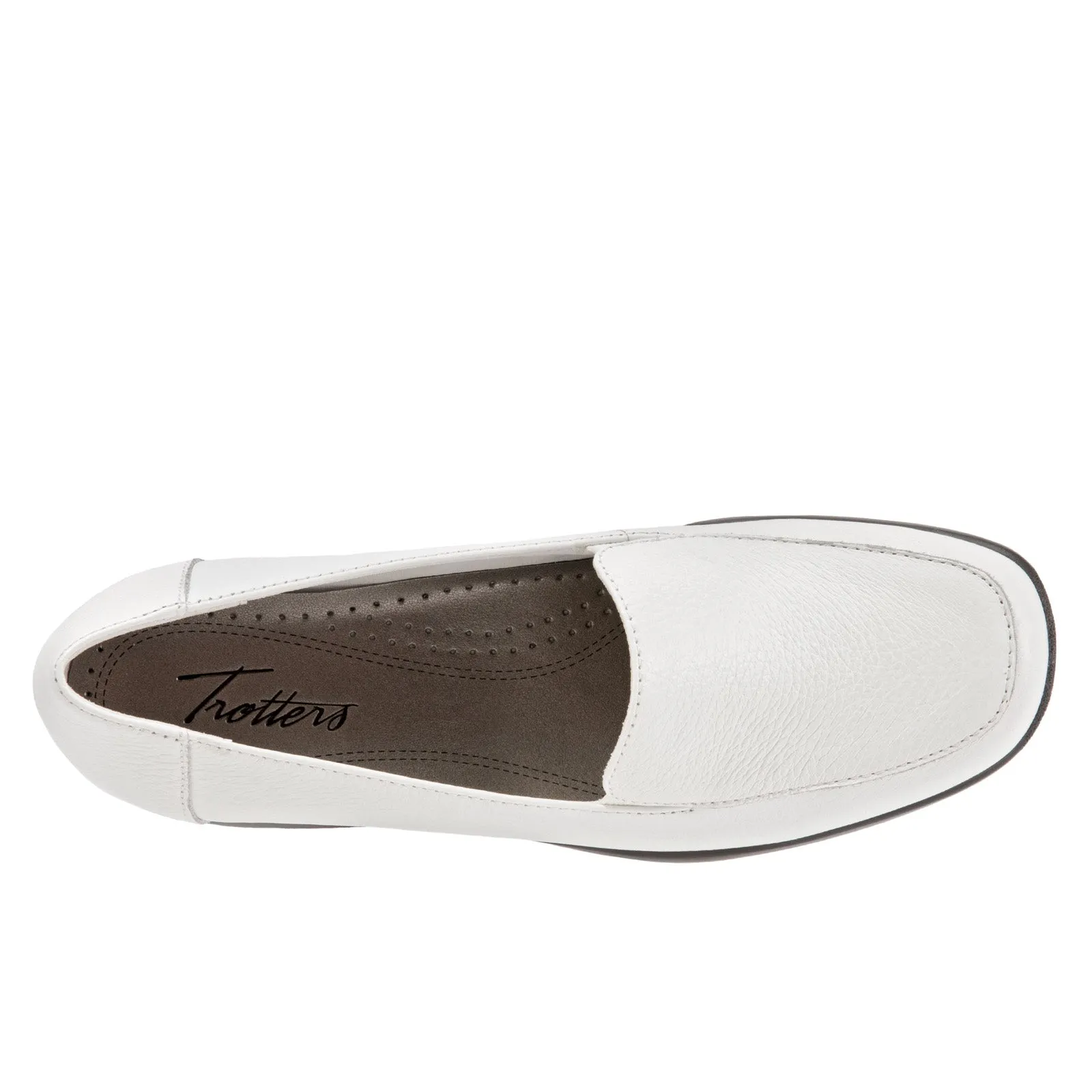 Trotters Jenn T9521-100 Womens White Narrow Leather Loafer Flats Shoes