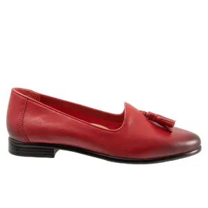 Trotters Liz Tassel T2224-600 Womens Red Narrow Leather Loafer Flats Shoes