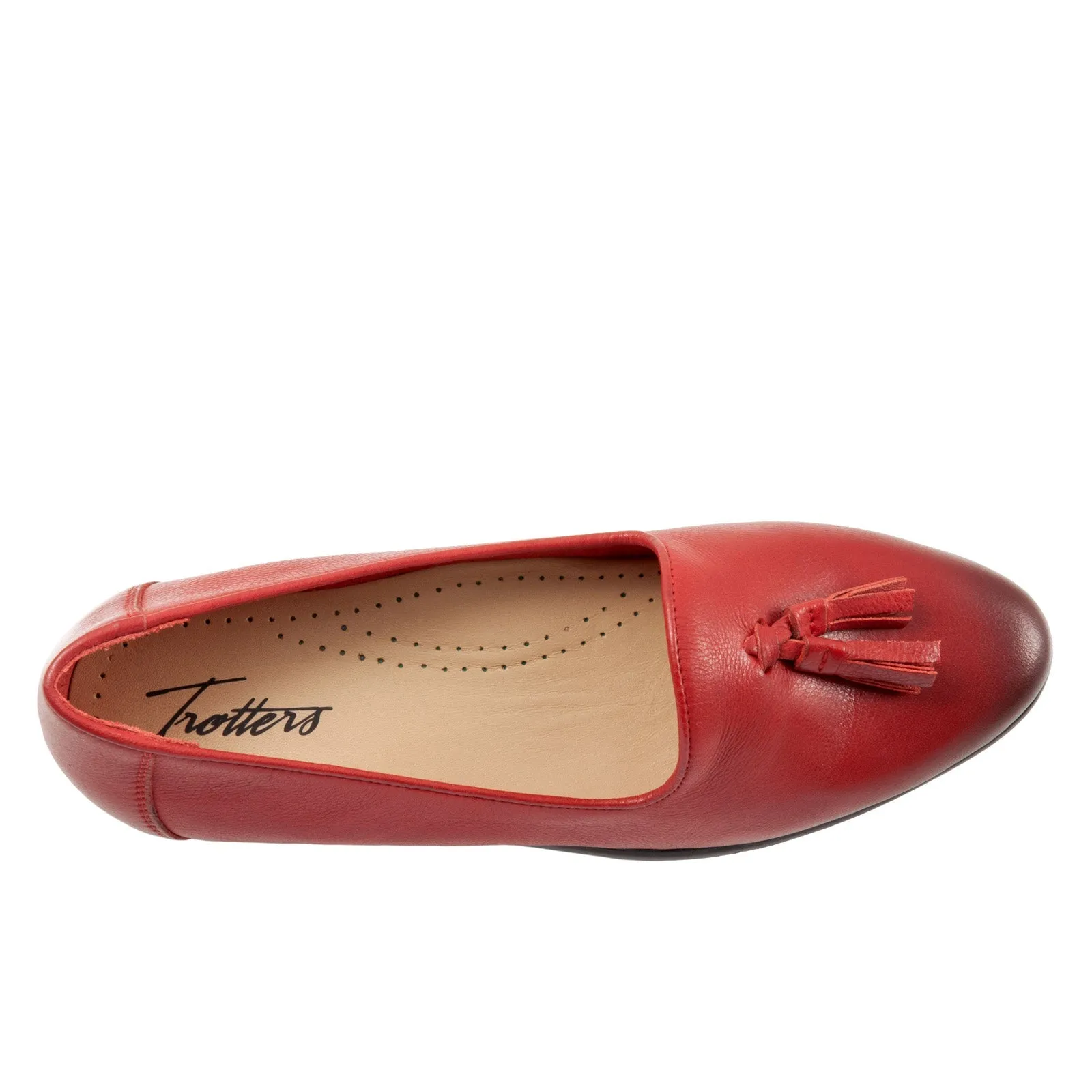 Trotters Liz Tassel T2224-600 Womens Red Narrow Leather Loafer Flats Shoes