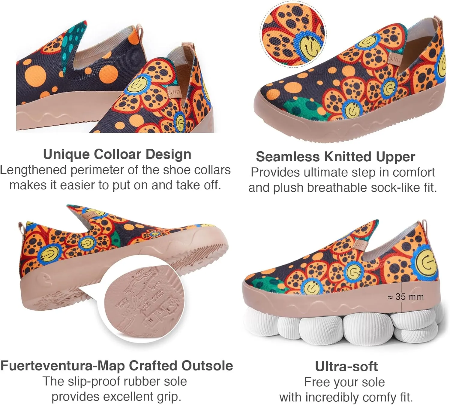 UIN Women's Art Painted Travel Shoes Slip On Casual Loafers Lightweight Comfort Fashion Sneaker Fuerteventura