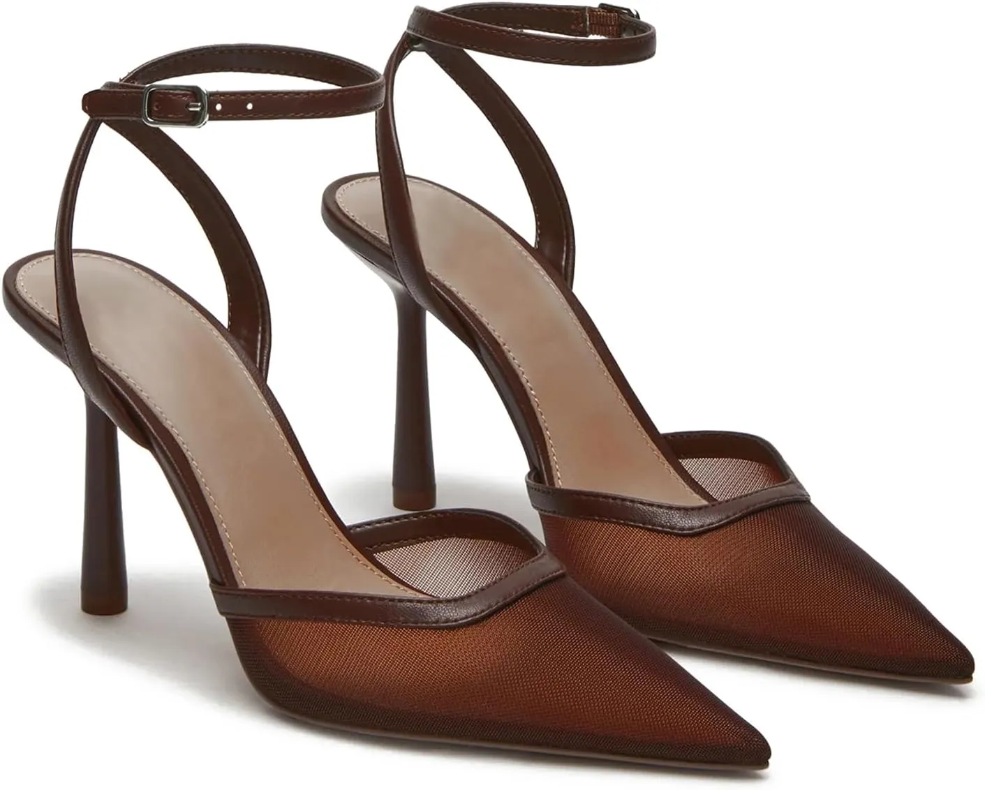 USIMAD Mesh Stiletto Heels for Women with Closed Pointed Toe Ankle Strap