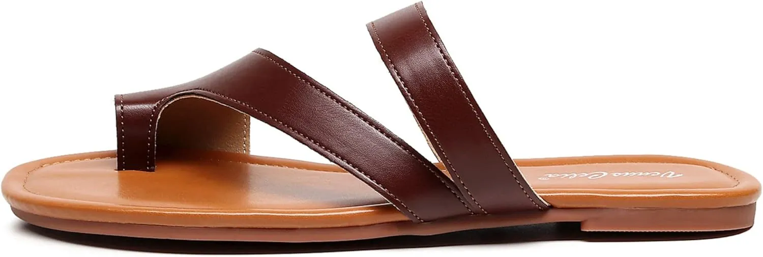 VenusCelia Women's Toe-Ring Wide Slide Sandal