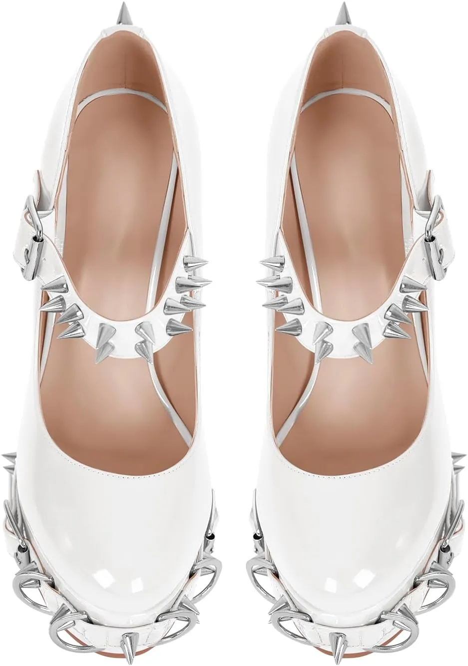 VERISSON Gothic Mary Jane Pumps with 5.9'' Chunky Heels Grommets Rivets Buckle Belt Pump Shoes