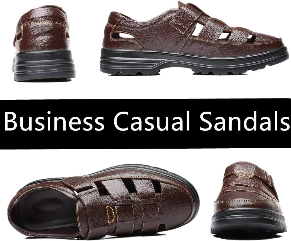 Veslexth Men Business Working Sandals Man Summer Office Breathable Loafers Leather Walking Slip-on Casual Oxfords Male Cocktail Party Fashion Dress Formal Shoes