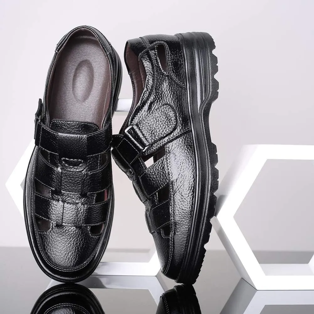 Veslexth Men Business Working Sandals Man Summer Office Breathable Loafers Leather Walking Slip-on Casual Oxfords Male Cocktail Party Fashion Dress Formal Shoes