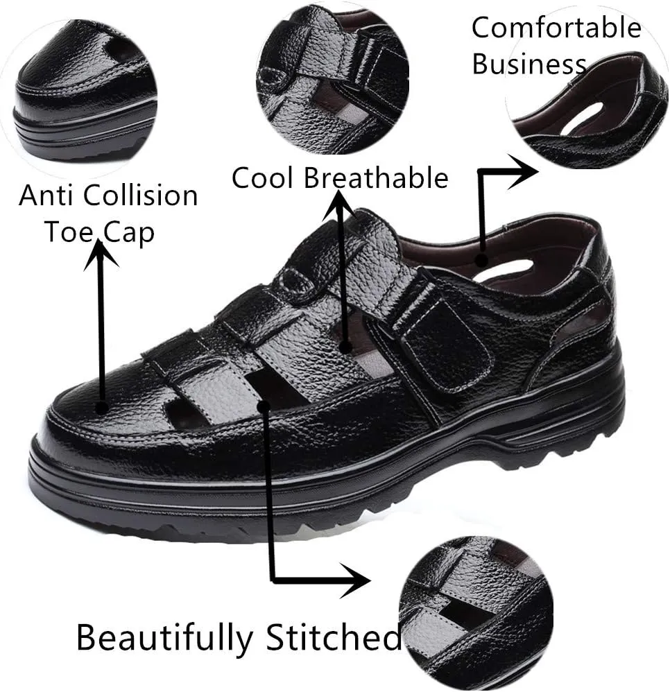 Veslexth Men Business Working Sandals Man Summer Office Breathable Loafers Leather Walking Slip-on Casual Oxfords Male Cocktail Party Fashion Dress Formal Shoes