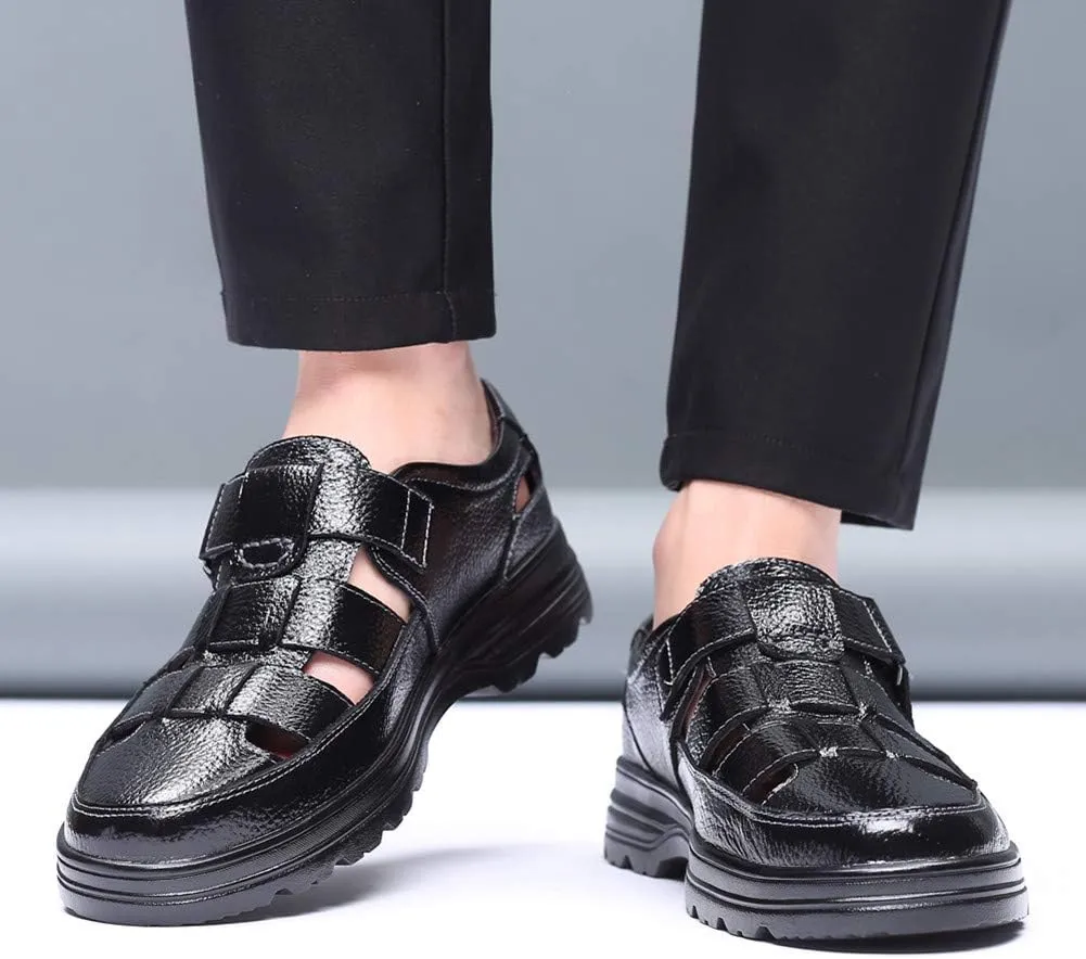 Veslexth Men Business Working Sandals Man Summer Office Breathable Loafers Leather Walking Slip-on Casual Oxfords Male Cocktail Party Fashion Dress Formal Shoes