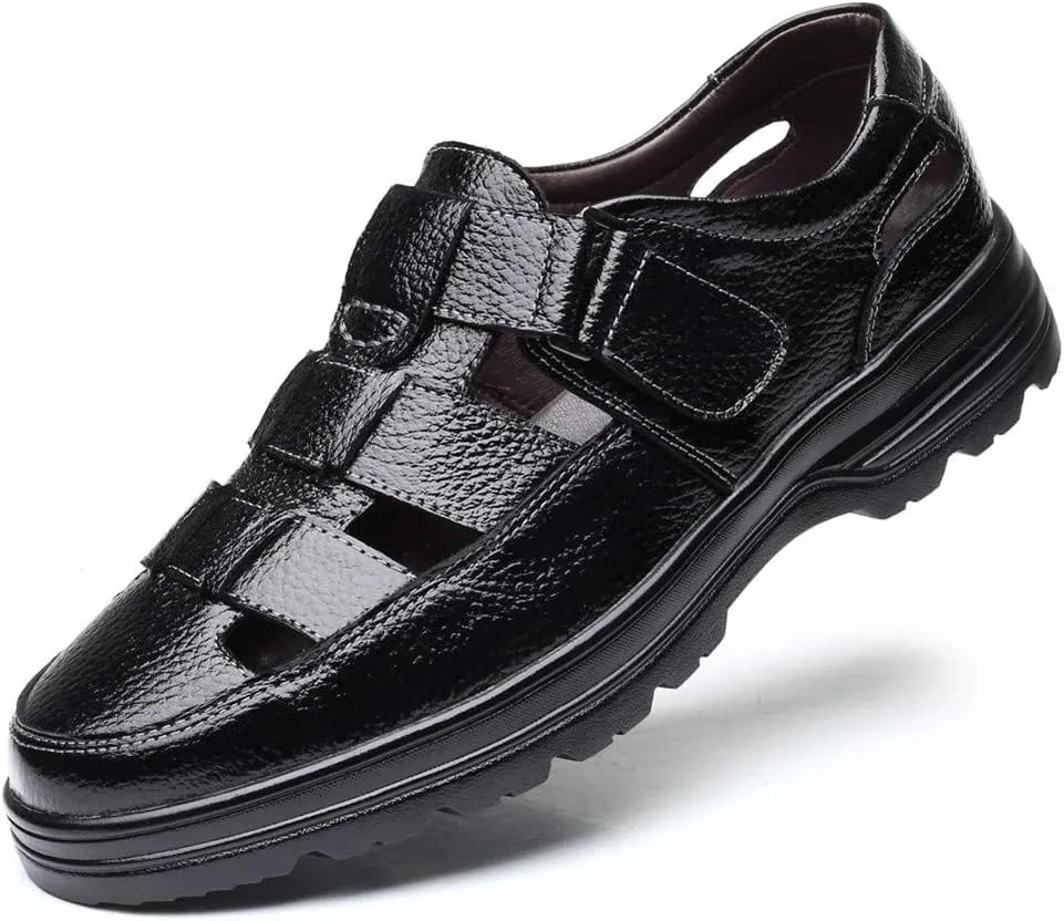 Veslexth Men Business Working Sandals Man Summer Office Breathable Loafers Leather Walking Slip-on Casual Oxfords Male Cocktail Party Fashion Dress Formal Shoes