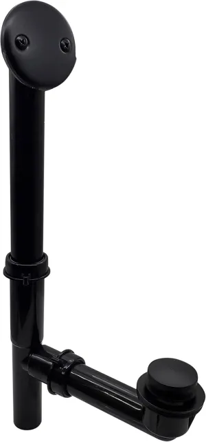 Westbrass 593144-4-62 14" Black Poly Tubular Bathtub Waste & Overflow Assembly with Tip-Toe Drain Plug and 2-Hole Faceplate, Matte Black (4-Pack)
