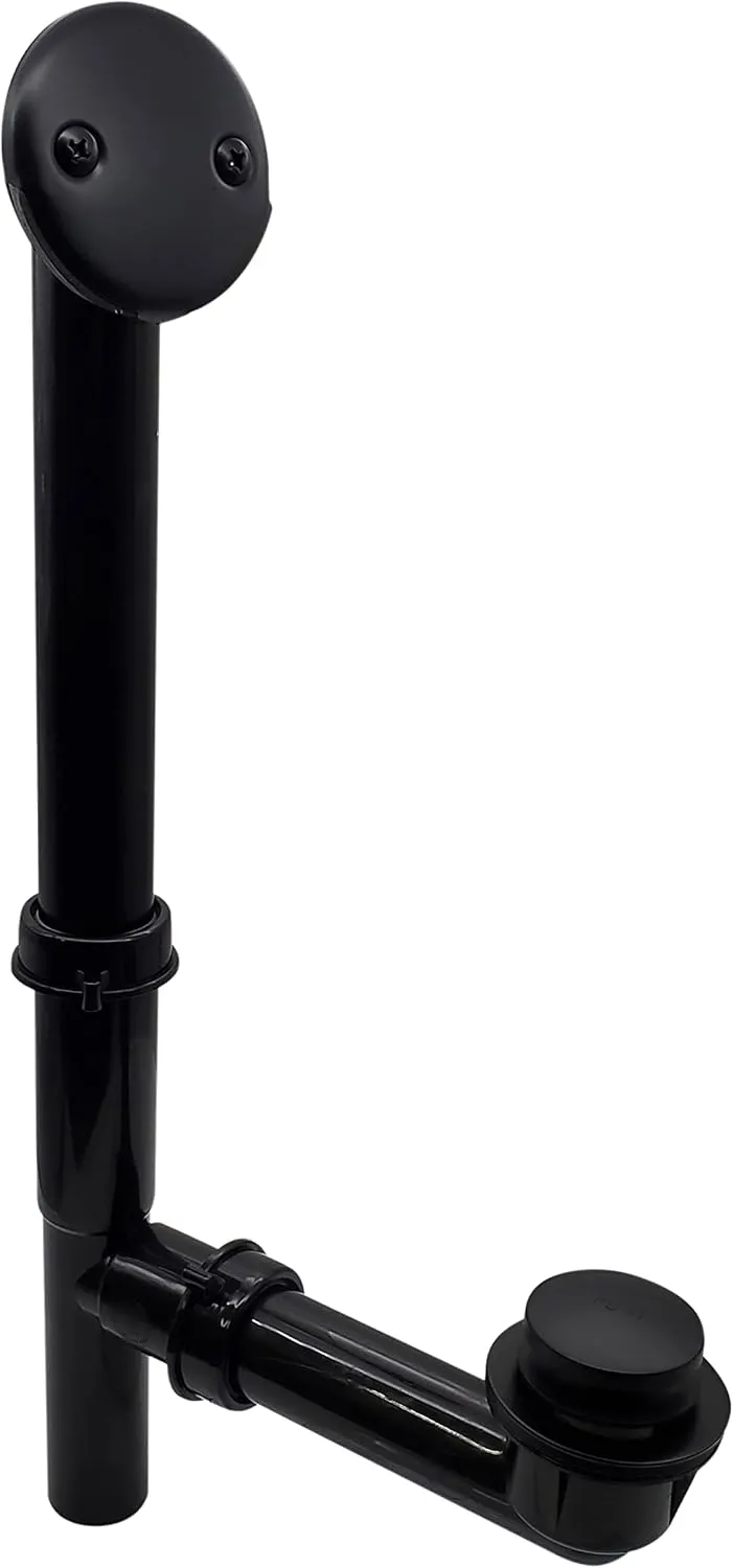 Westbrass 593144-4-62 14" Black Poly Tubular Bathtub Waste & Overflow Assembly with Tip-Toe Drain Plug and 2-Hole Faceplate, Matte Black (4-Pack)