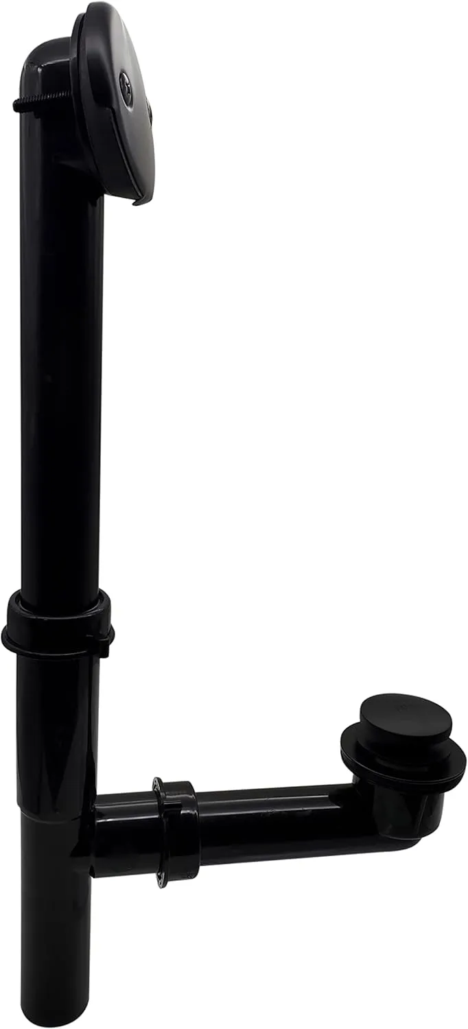 Westbrass 593144-4-62 14" Black Poly Tubular Bathtub Waste & Overflow Assembly with Tip-Toe Drain Plug and 2-Hole Faceplate, Matte Black (4-Pack)