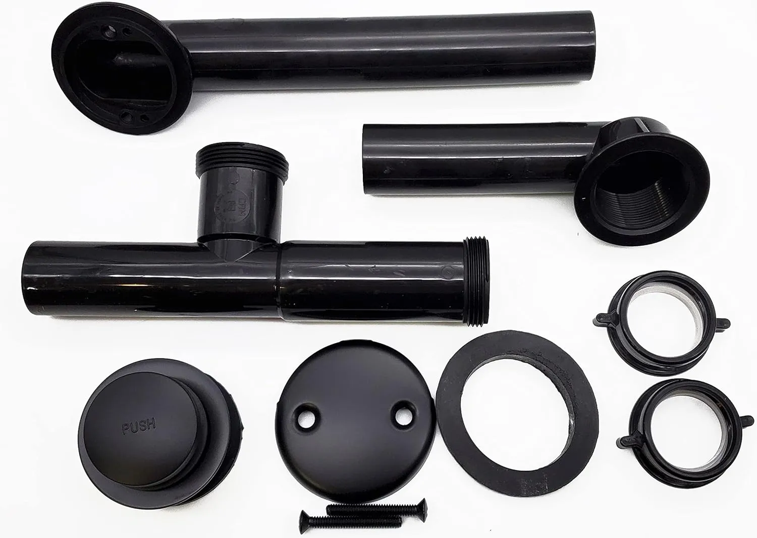 Westbrass 593144-4-62 14" Black Poly Tubular Bathtub Waste & Overflow Assembly with Tip-Toe Drain Plug and 2-Hole Faceplate, Matte Black (4-Pack)
