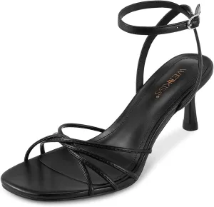 wetkiss Womens Sandals Round Open Toe Kitten Heels Adjustable Ankle Strap Low Heels Heeled Sandals for Women Summer Dress Shoes
