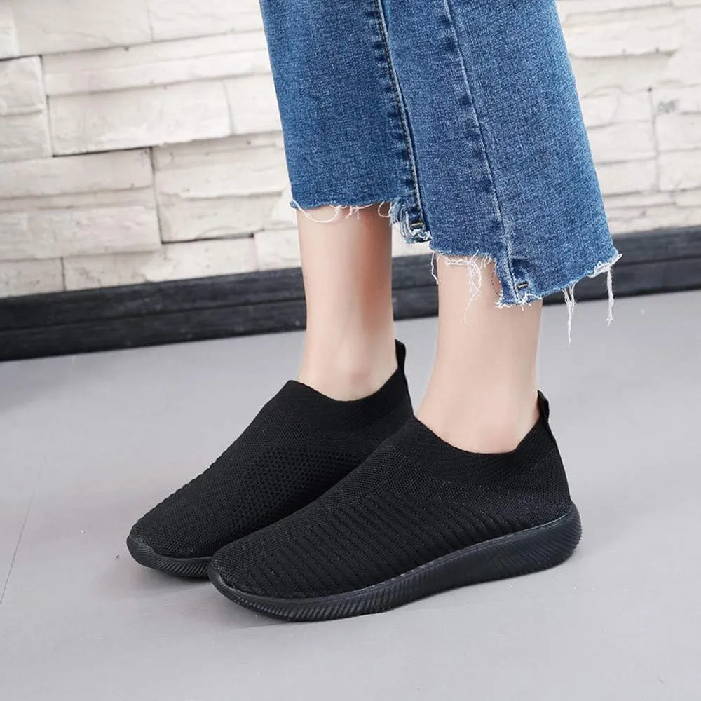 Women Comfortable Slip On Shoes Lightweight Walking Sneakers Canvas Casual Flats Non Slip Elastic Loafers
