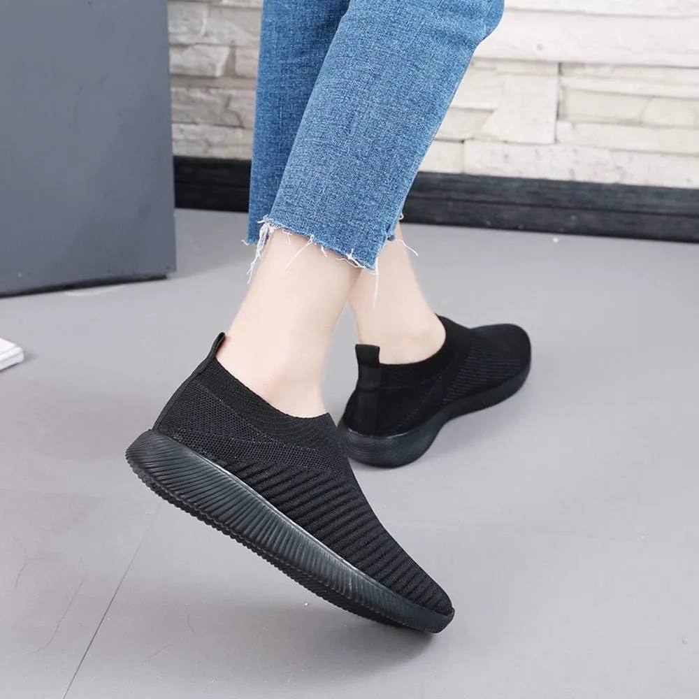 Women Comfortable Slip On Shoes Lightweight Walking Sneakers Canvas Casual Flats Non Slip Elastic Loafers