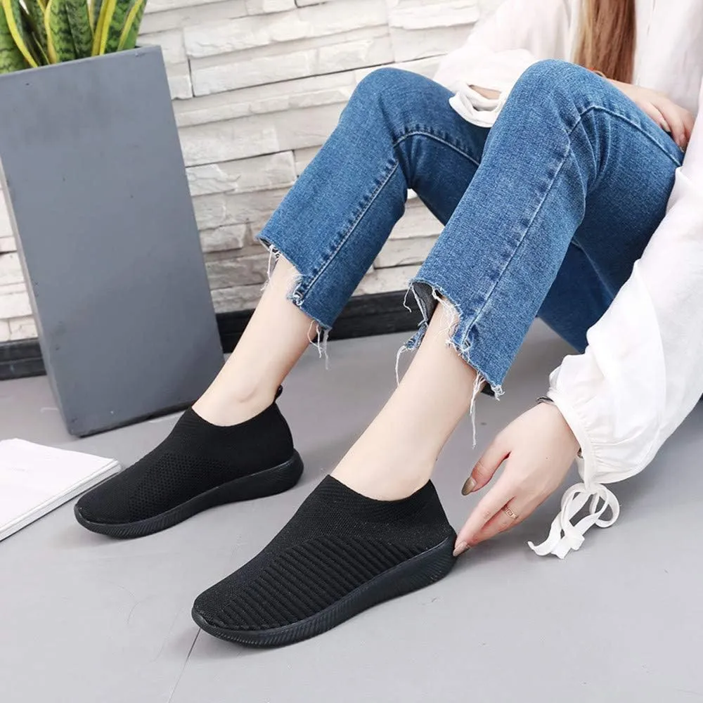 Women Comfortable Slip On Shoes Lightweight Walking Sneakers Canvas Casual Flats Non Slip Elastic Loafers