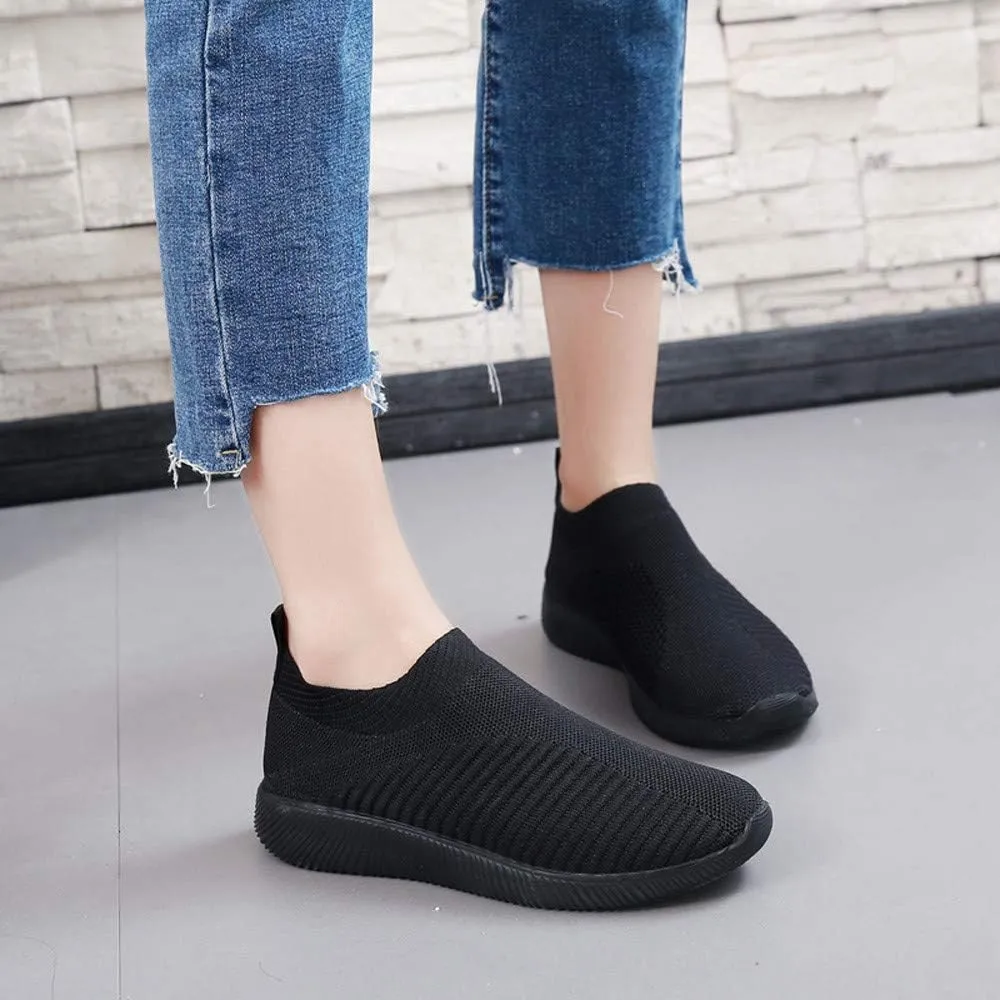 Women Comfortable Slip On Shoes Lightweight Walking Sneakers Canvas Casual Flats Non Slip Elastic Loafers