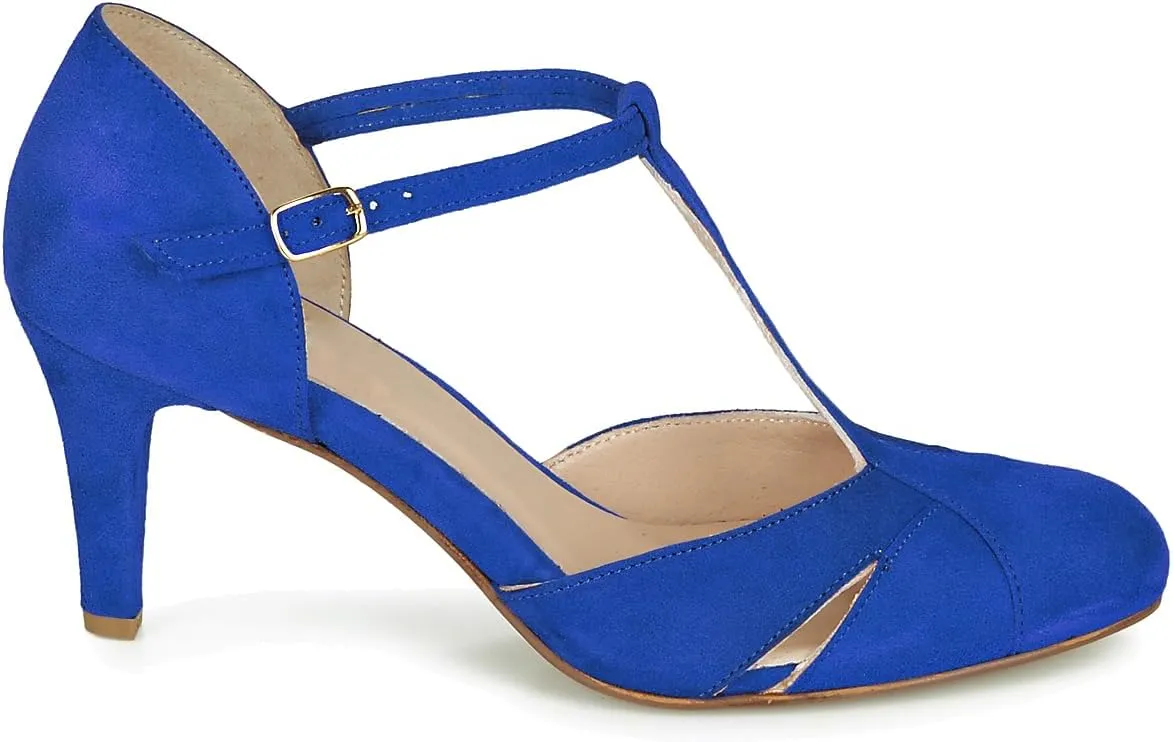 Women Kitten Heels Mary Jane Pumps Shoes Ankle T-Strap Closed Round Toe Sandals Heeled Cut Out Suede Mary Janes Dress Shoe Mid Thin Heel Patchwork Office Ladies Wedding Party Dance 4-11 M US