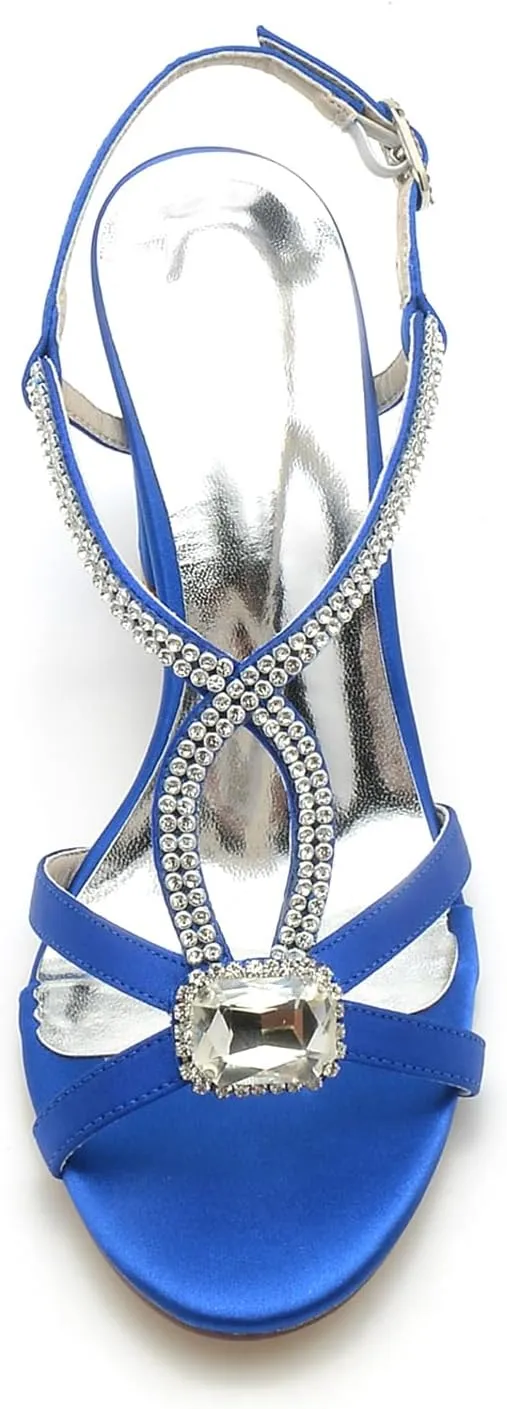 Women Rhinestone Open Toe Heel Shoes Strappy Wedding Party Bridal Sandals Evening Crisscross Straps High Heels