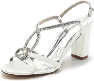Women Rhinestone Open Toe Heel Shoes Strappy Wedding Party Bridal Sandals Evening Crisscross Straps High Heels