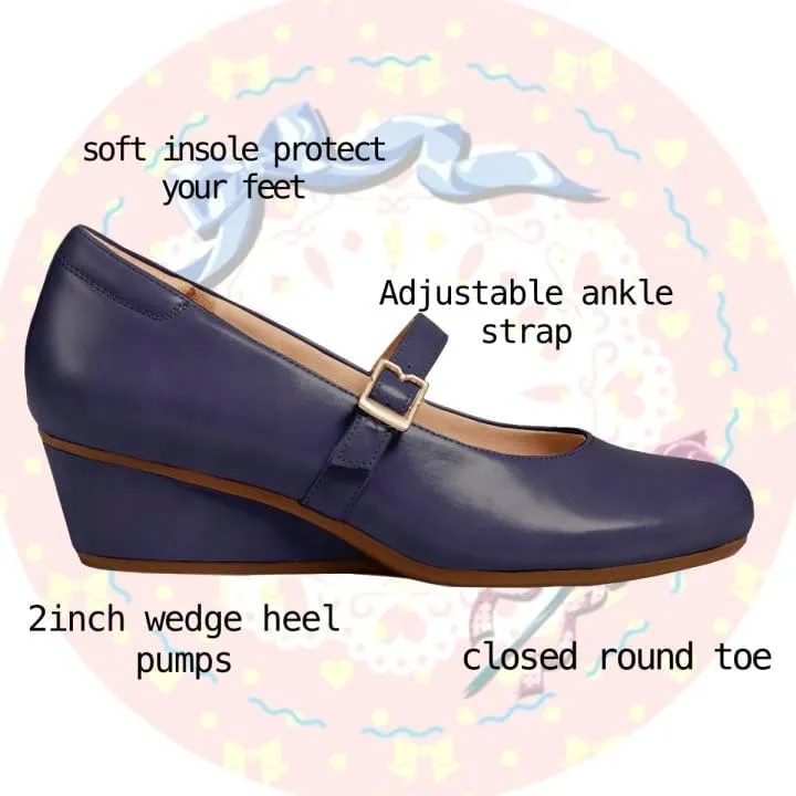 Women Wedge Heel Mary Janes Round Toe Ankle Strap Pumps Wedge Heels 2 inch Casual Wedged Mary Jane Shoes Matte Buckle Dress Wedges Sandals Office Ladies Wedding 4-11 M US