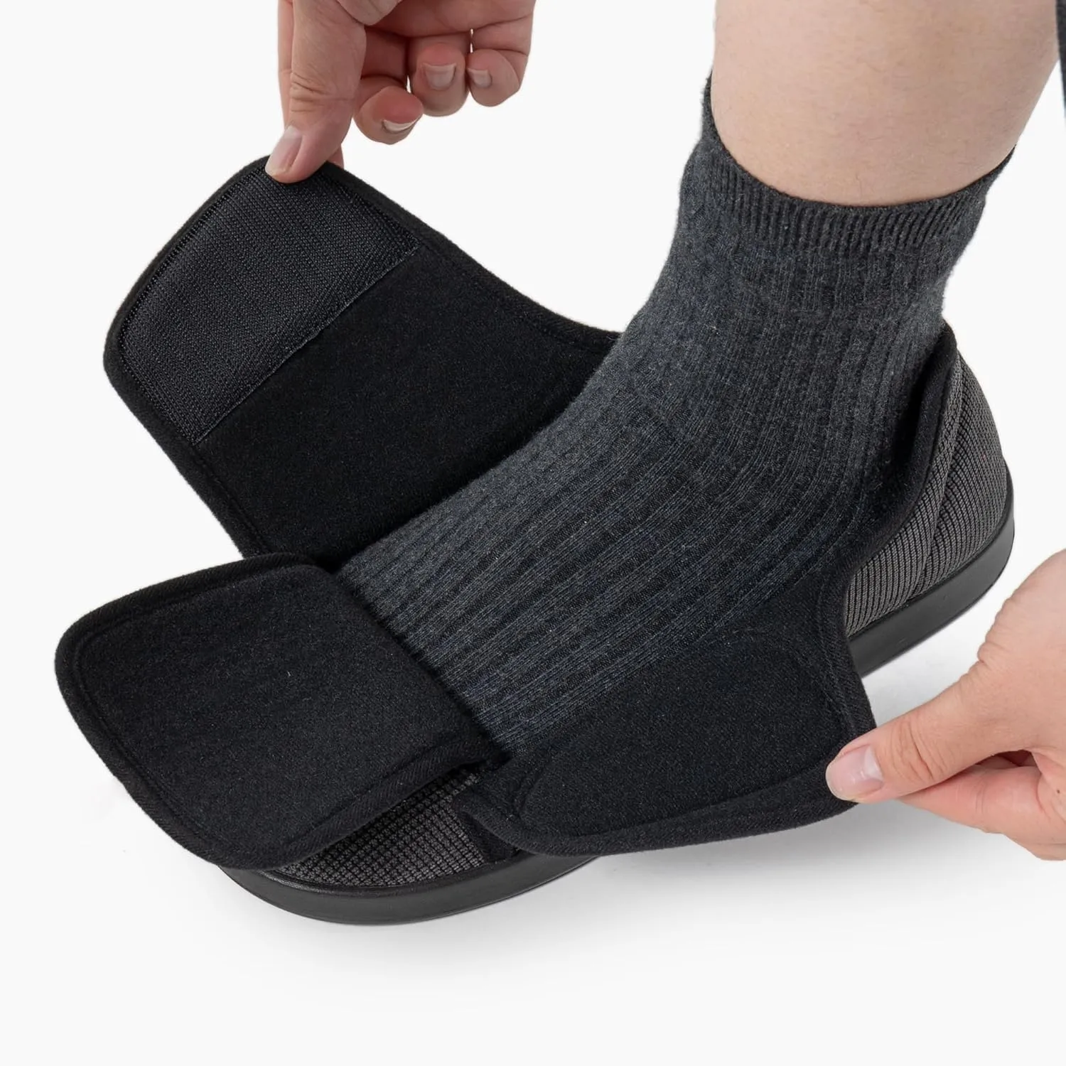 Women's Adaptive Slip-Resistant Wide Width Diabetic Comfort Slipper Shoe with Adjustable Hook-and-Loop Closure