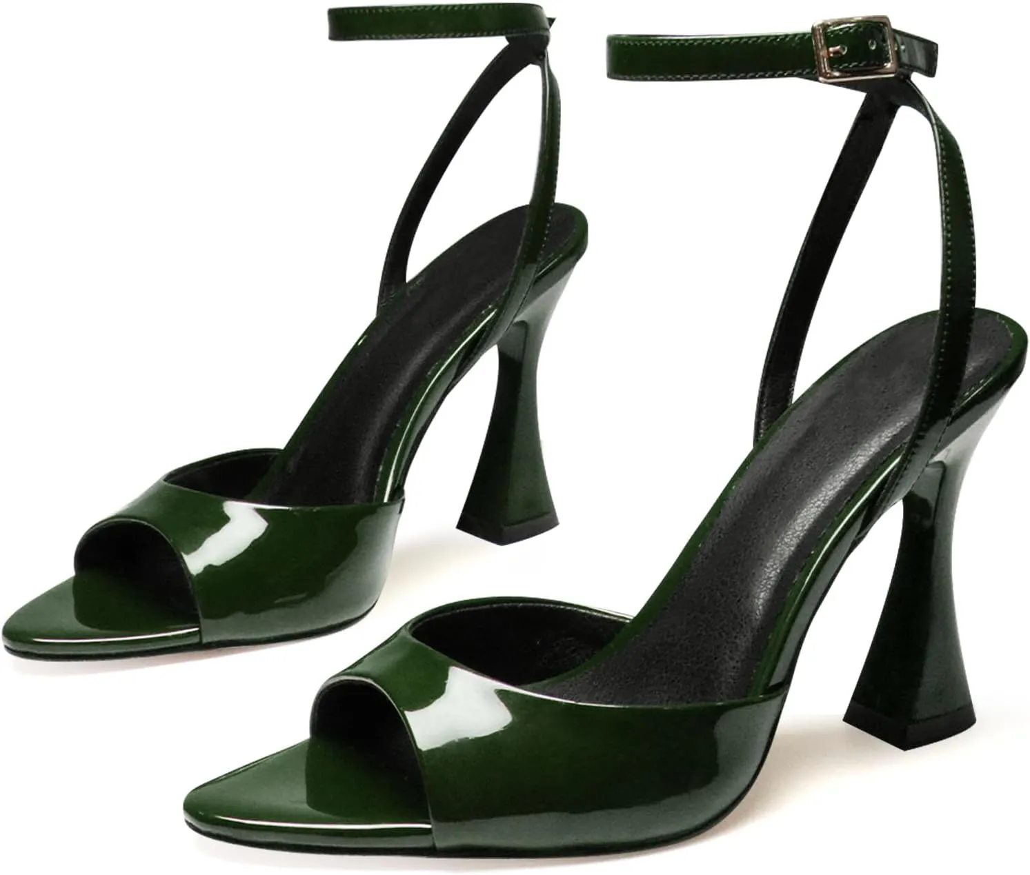 Women's Ankle Strap Fine Heeled Wedding Mesh Kitten Heels Sandals Pointed Open Toe Ankle Buckle Strap Summer Dress Shoes