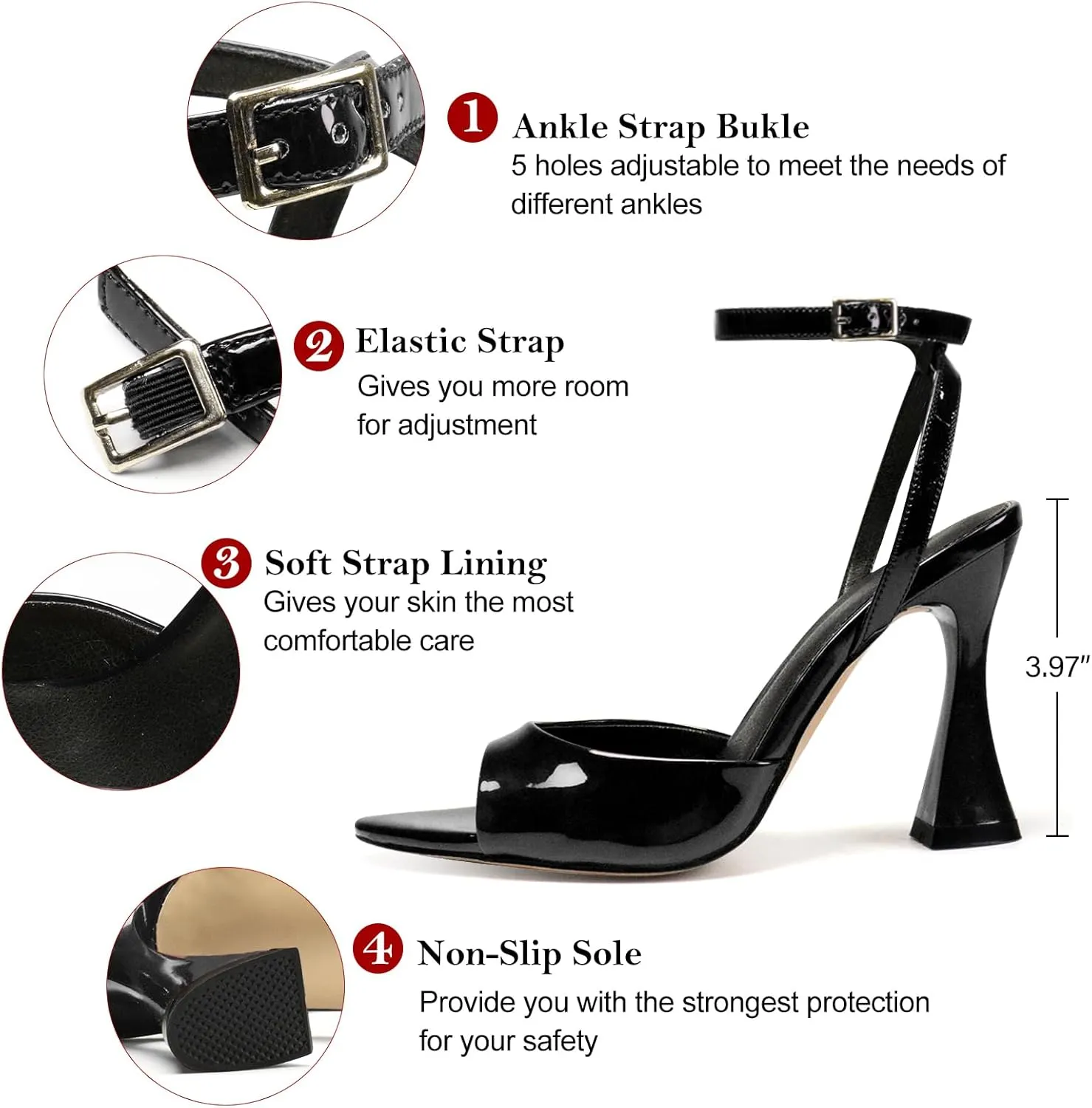 Women's Ankle Strap Fine Heeled Wedding Mesh Kitten Heels Sandals Pointed Open Toe Ankle Buckle Strap Summer Dress Shoes