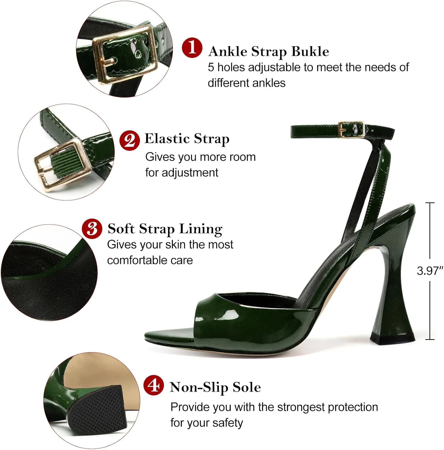 Women's Ankle Strap Fine Heeled Wedding Mesh Kitten Heels Sandals Pointed Open Toe Ankle Buckle Strap Summer Dress Shoes