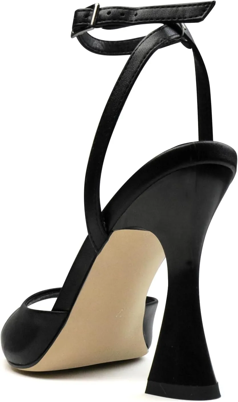 Women's Ankle Strap Fine Heeled Wedding Mesh Kitten Heels Sandals Pointed Open Toe Ankle Buckle Strap Summer Dress Shoes