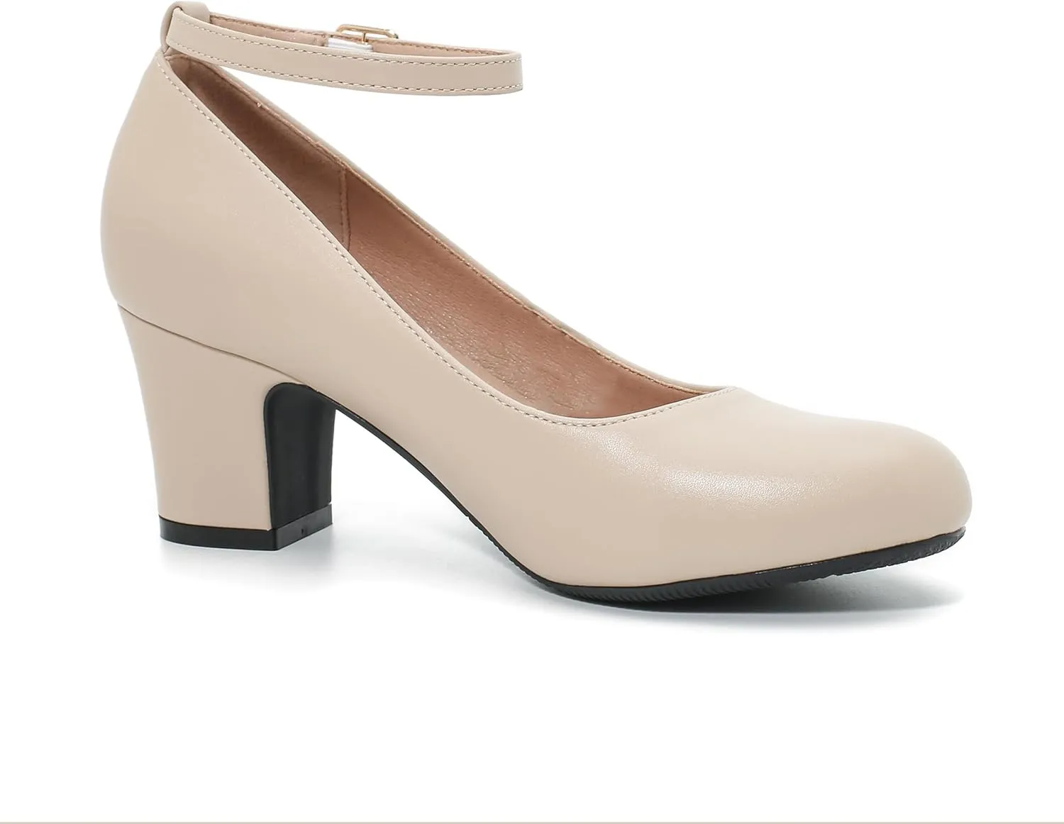 Women's Ankle Strap Low Block Chunky Heels Pumps Closed Round Toe Comfortable Dress Office Work Church Wedding Shoes