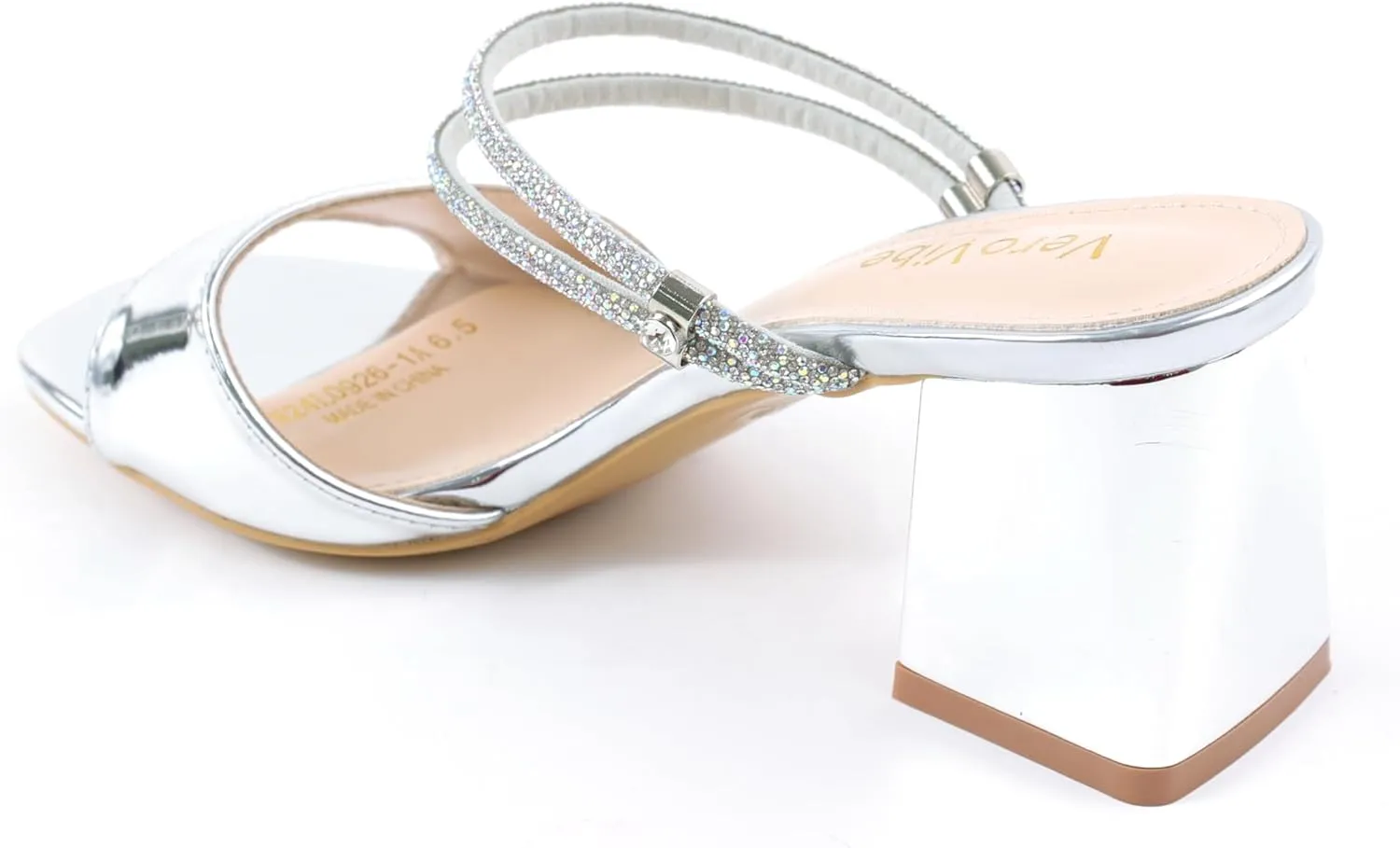 Women's Block Heel Square Toe Heels with Rhinestone Ankle Strap