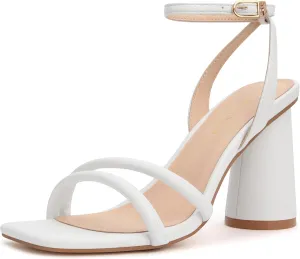 Women's Block High Heels Square Toe Heeled Sandals Ankle Strap Shoes