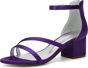 Women's Chunky Block Heel Sandals Strappy Open Toe Wedding Shoes for Bride Ankle Strap Prom Evening Pumps