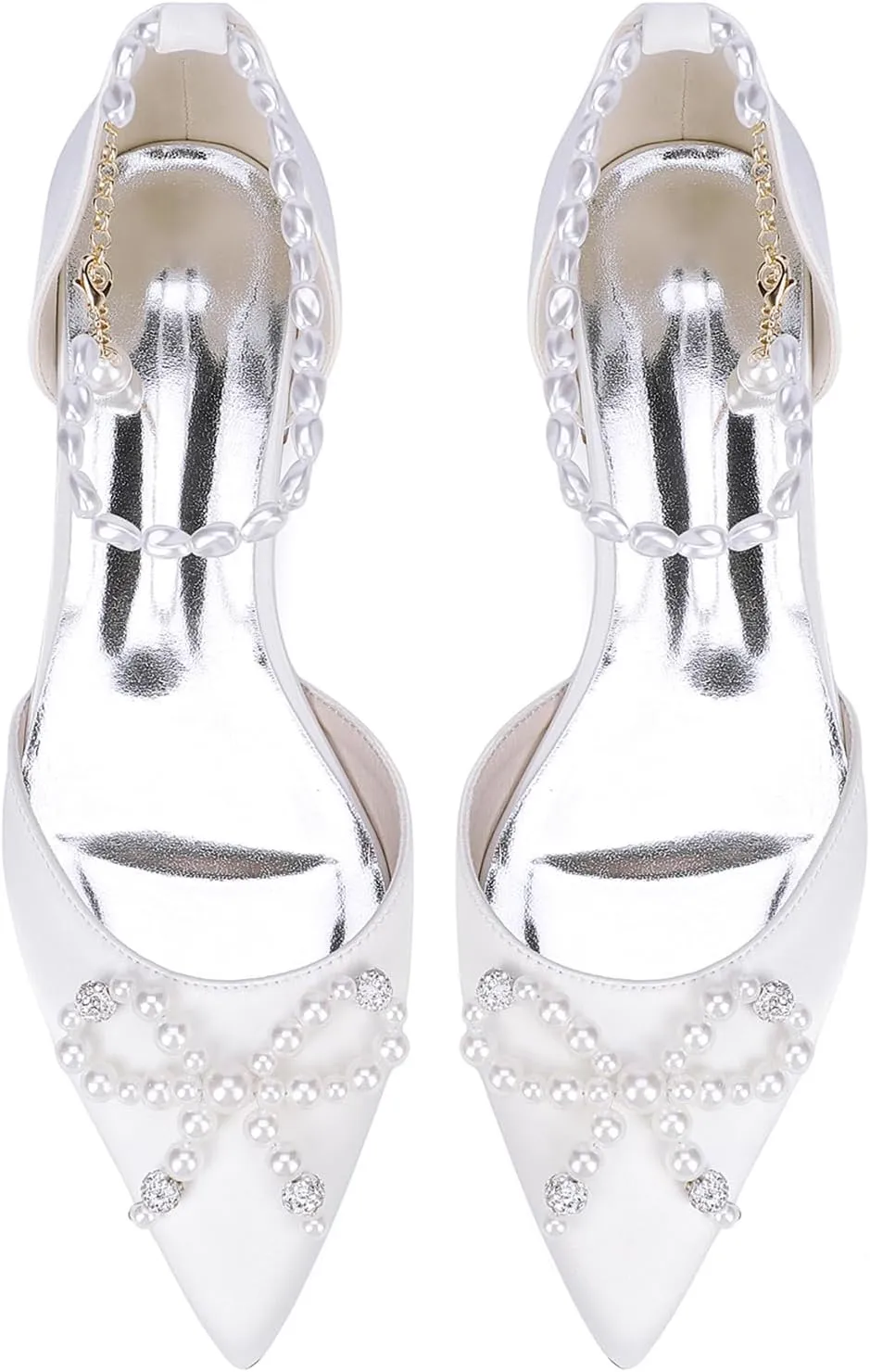 Women's Chunky Block Heel Wedding Dress Shoes Closed Toe Evening Prom Dance Party Sandals Pearl Ankle Strap Bridal Pumps
