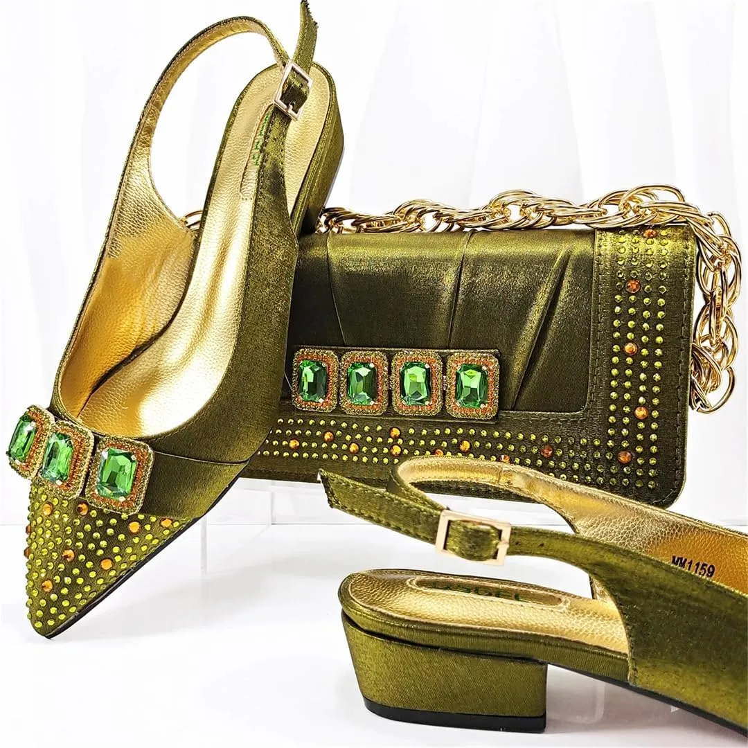 Women’S Classic Italian Shoes and Bag Set for Garden Party with Square Heel and Slingback Design