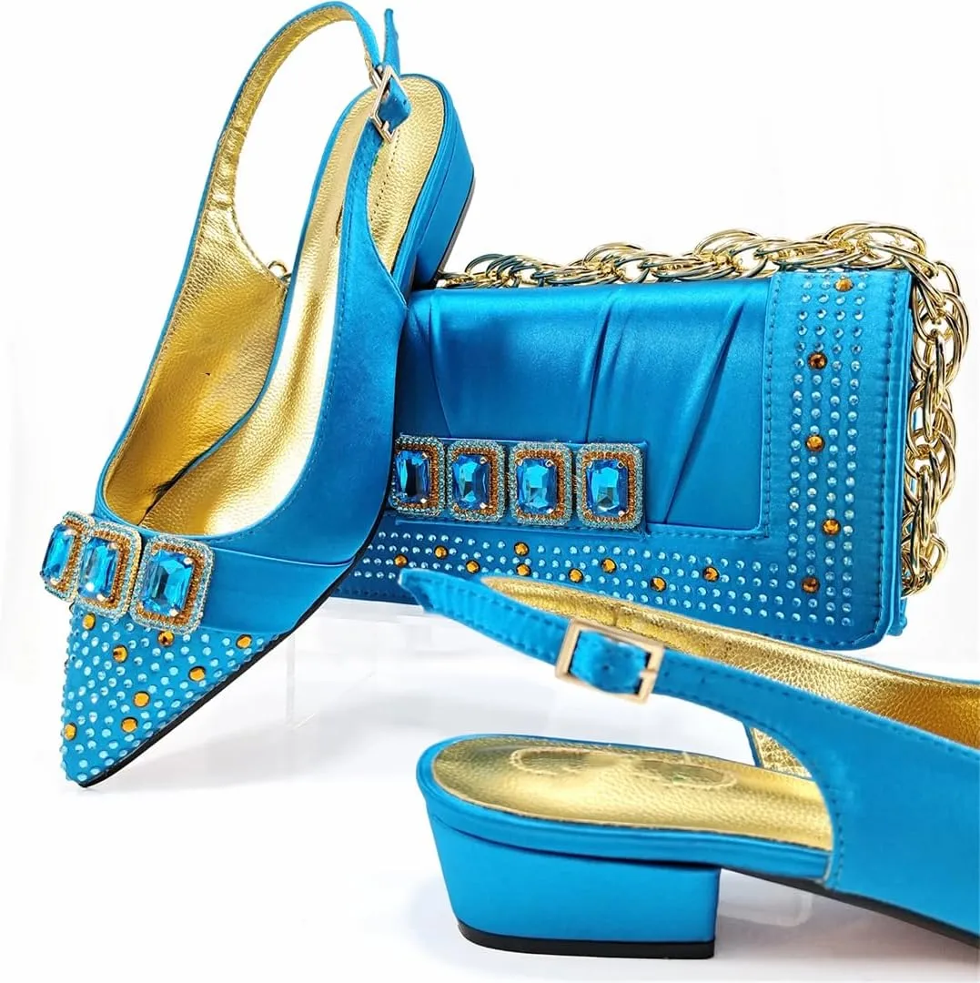 Women’S Classic Italian Shoes and Bag Set for Garden Party with Square Heel and Slingback Design