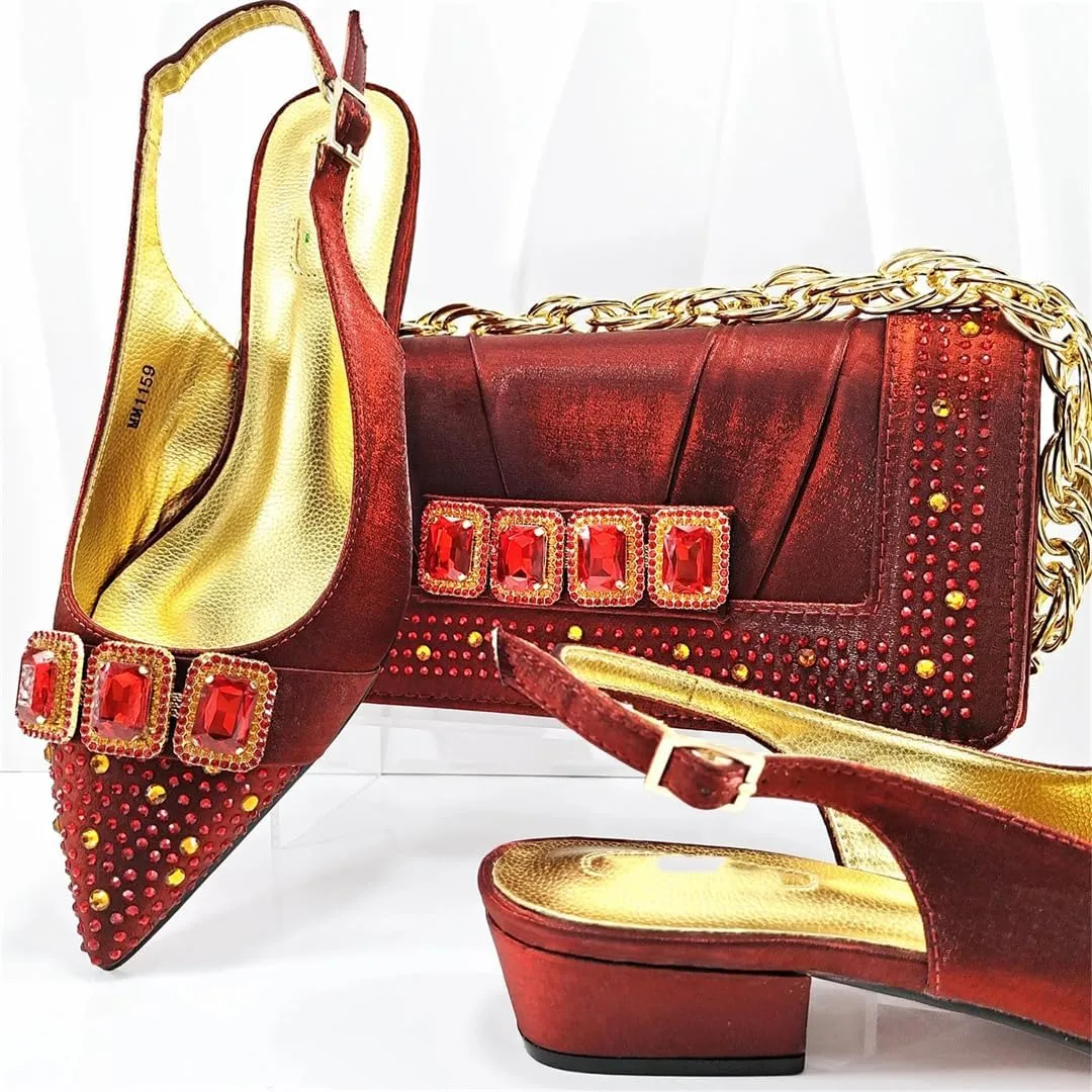 Women’S Classic Italian Shoes and Bag Set for Garden Party with Square Heel and Slingback Design
