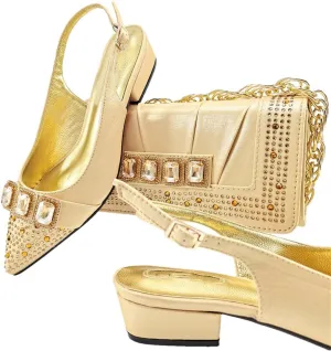 Women’S Classic Italian Shoes and Bag Set for Garden Party with Square Heel and Slingback Design
