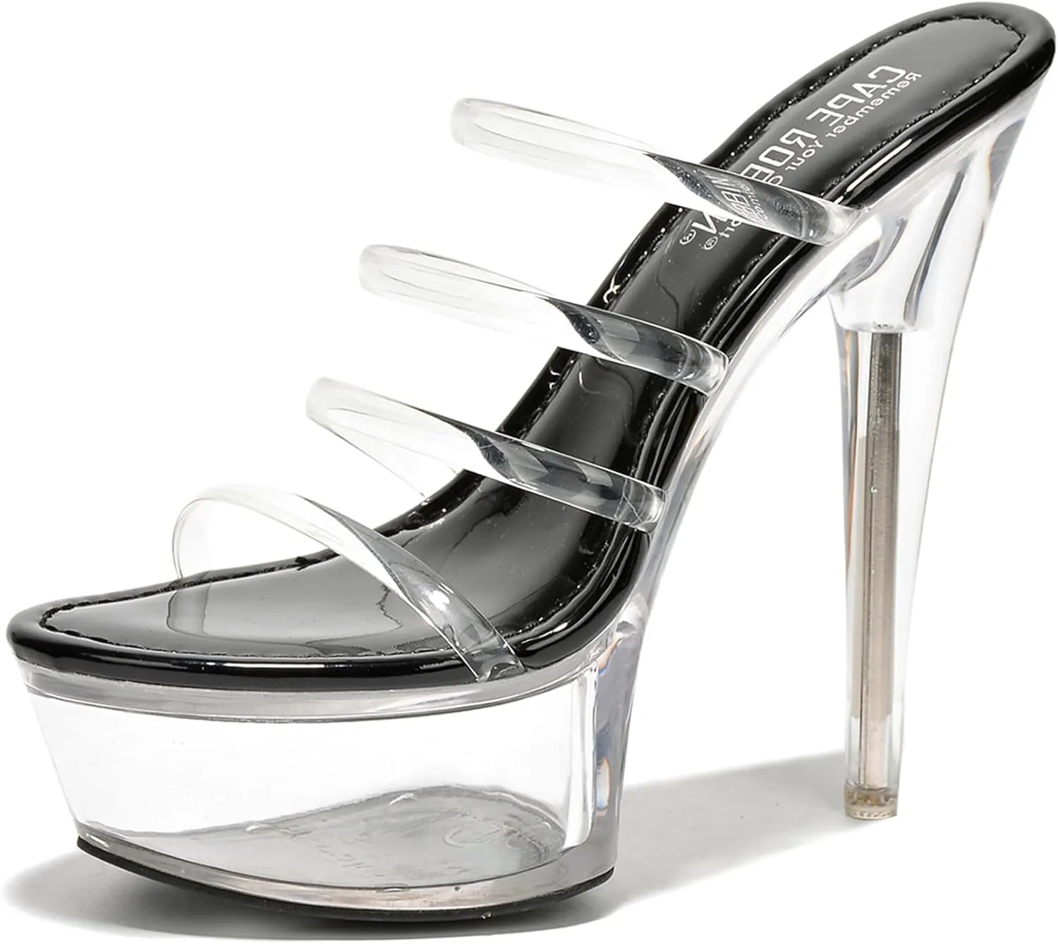 Women's Clear Strappy Stiletto Heels - Nude Platform Sandals with Ankle Strap | Pleaser (Kim)