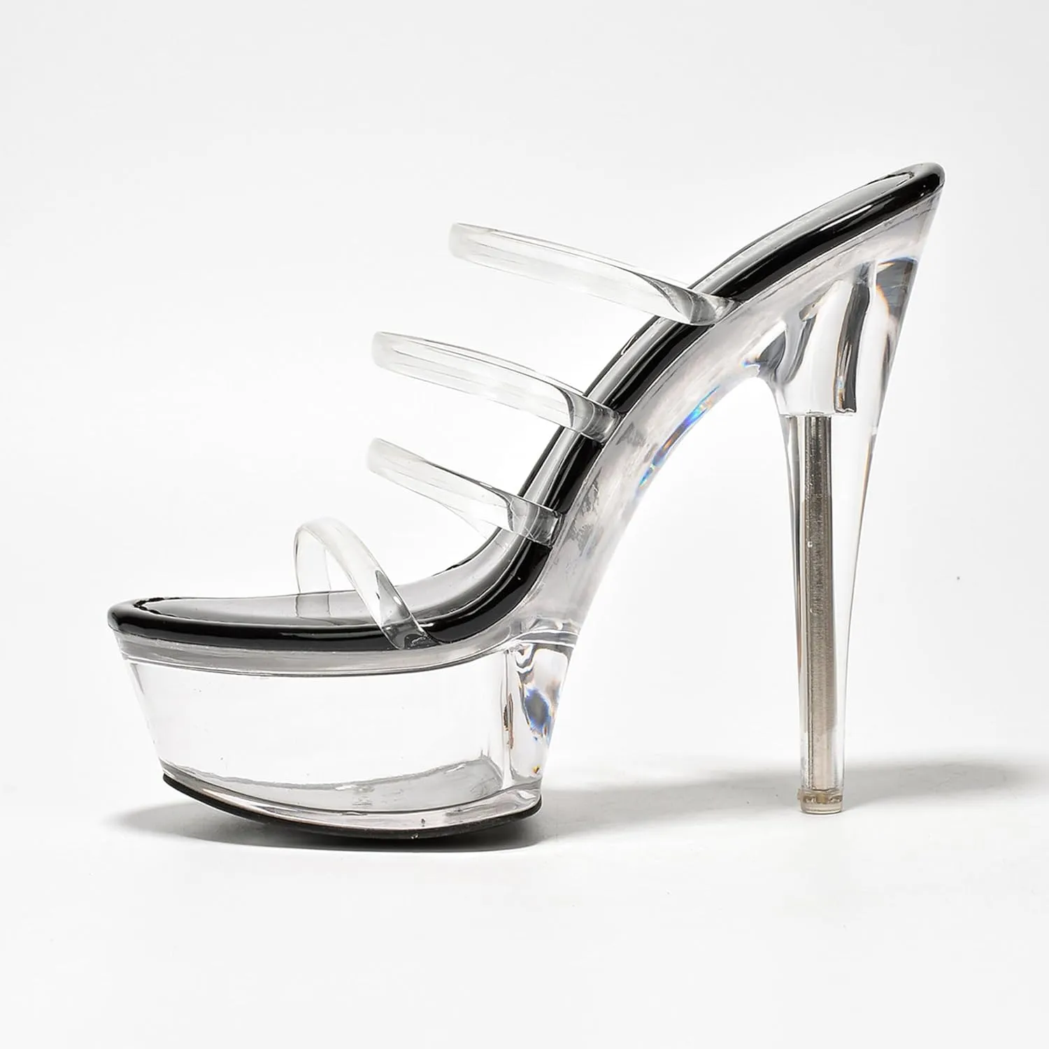 Women's Clear Strappy Stiletto Heels - Nude Platform Sandals with Ankle Strap | Pleaser (Kim)