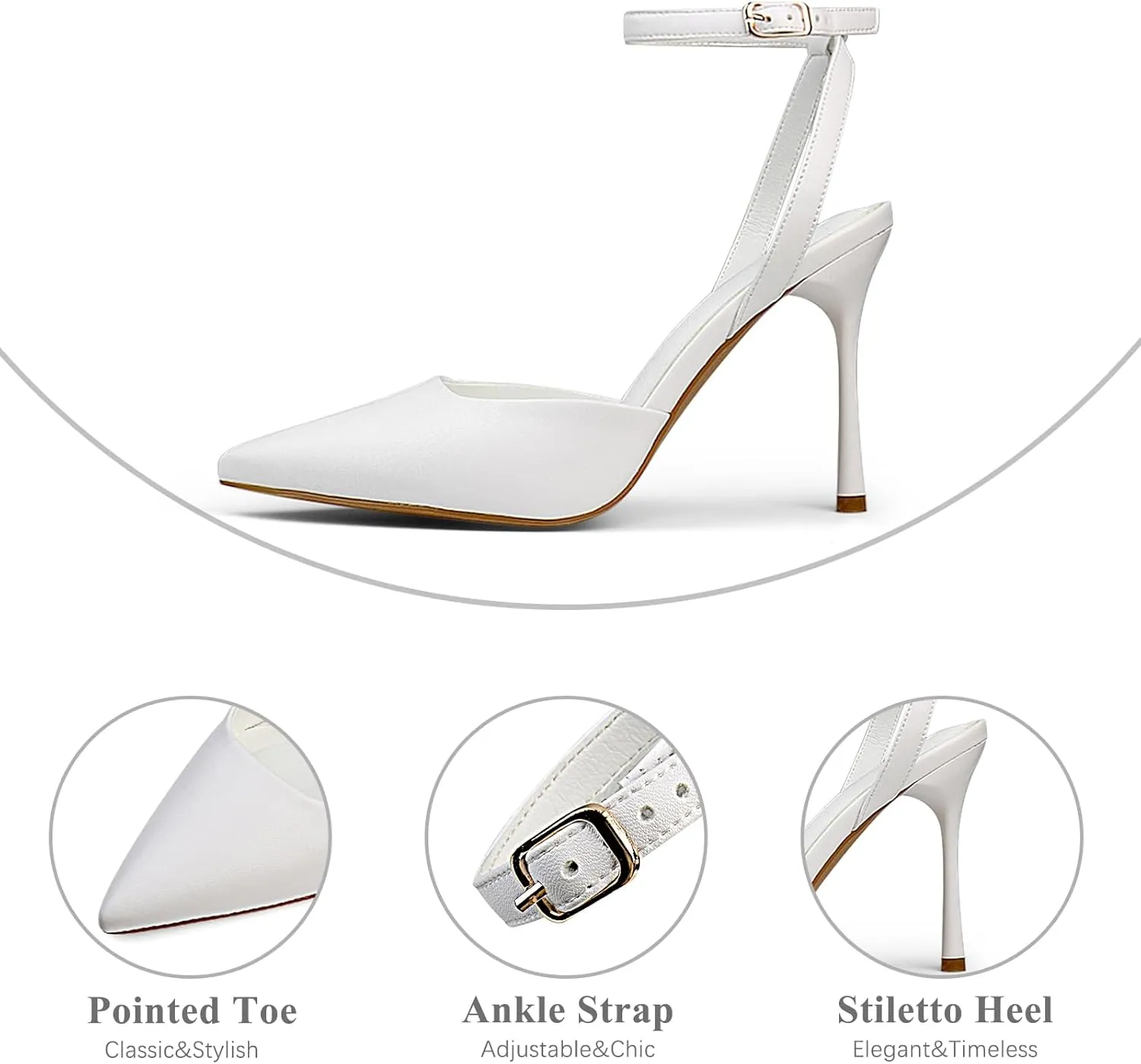 Women's Closed Toe Heeled Sandals Ankle Buckle Strap Mesh Shoes Funky Cowhide Pointed Dresses