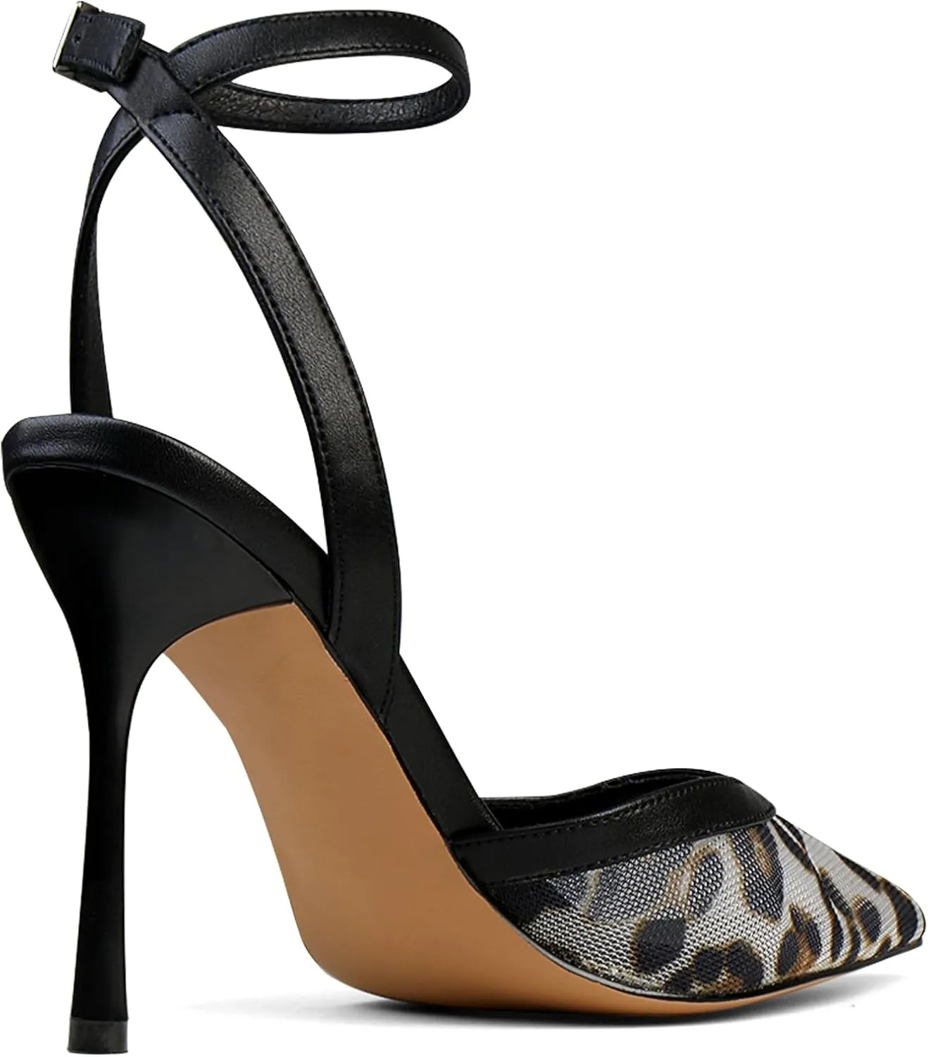 Women's Closed Toe Heeled Sandals Ankle Buckle Strap Mesh Shoes Funky Cowhide Pointed Dresses