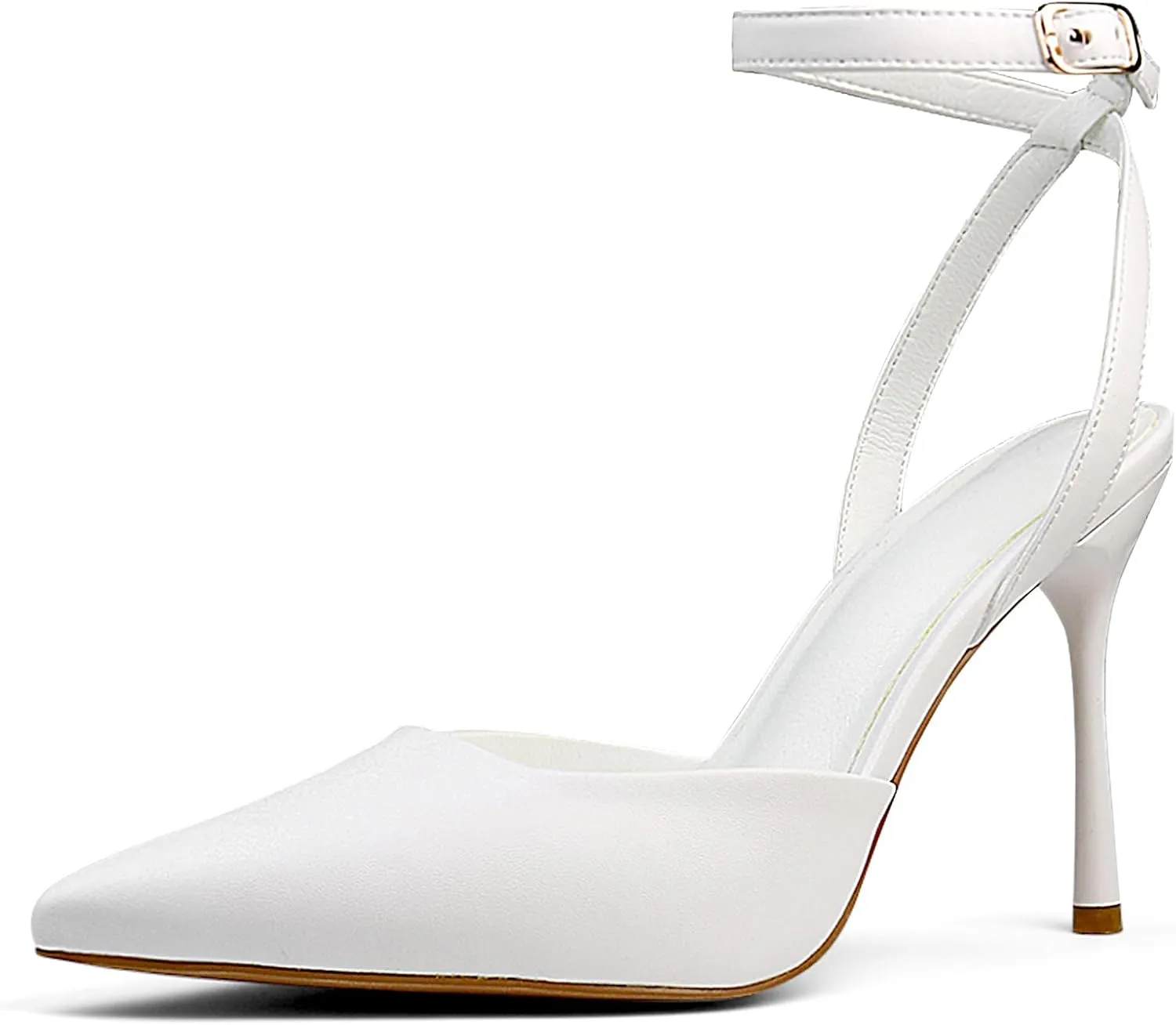 Women's Closed Toe Heeled Sandals Ankle Buckle Strap Mesh Shoes Funky Cowhide Pointed Dresses