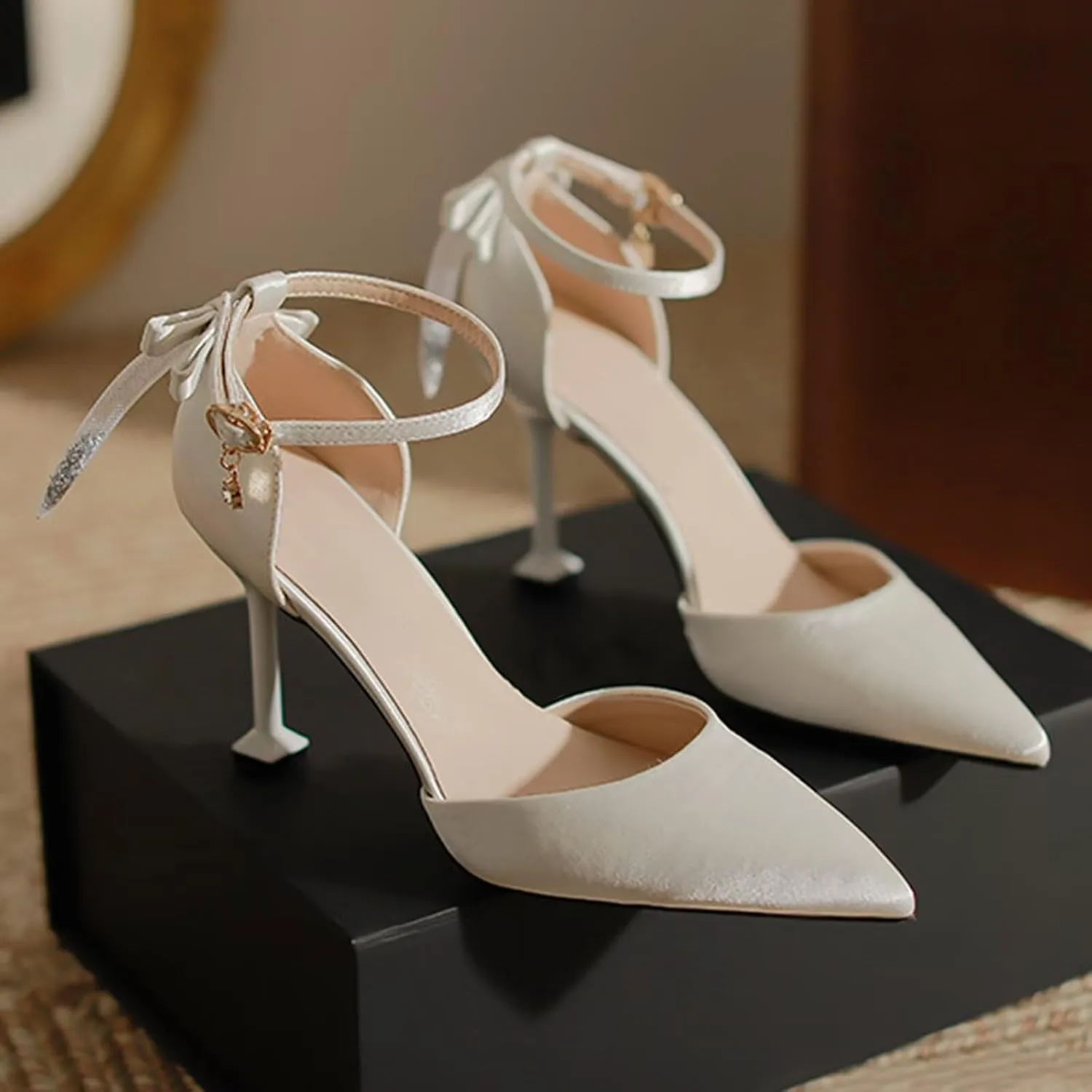 Womens Court Shoes Ankle Strap Pointed Toe Dress Sandals Ladies Wedding Party Bride Pumps Stiletto Heels